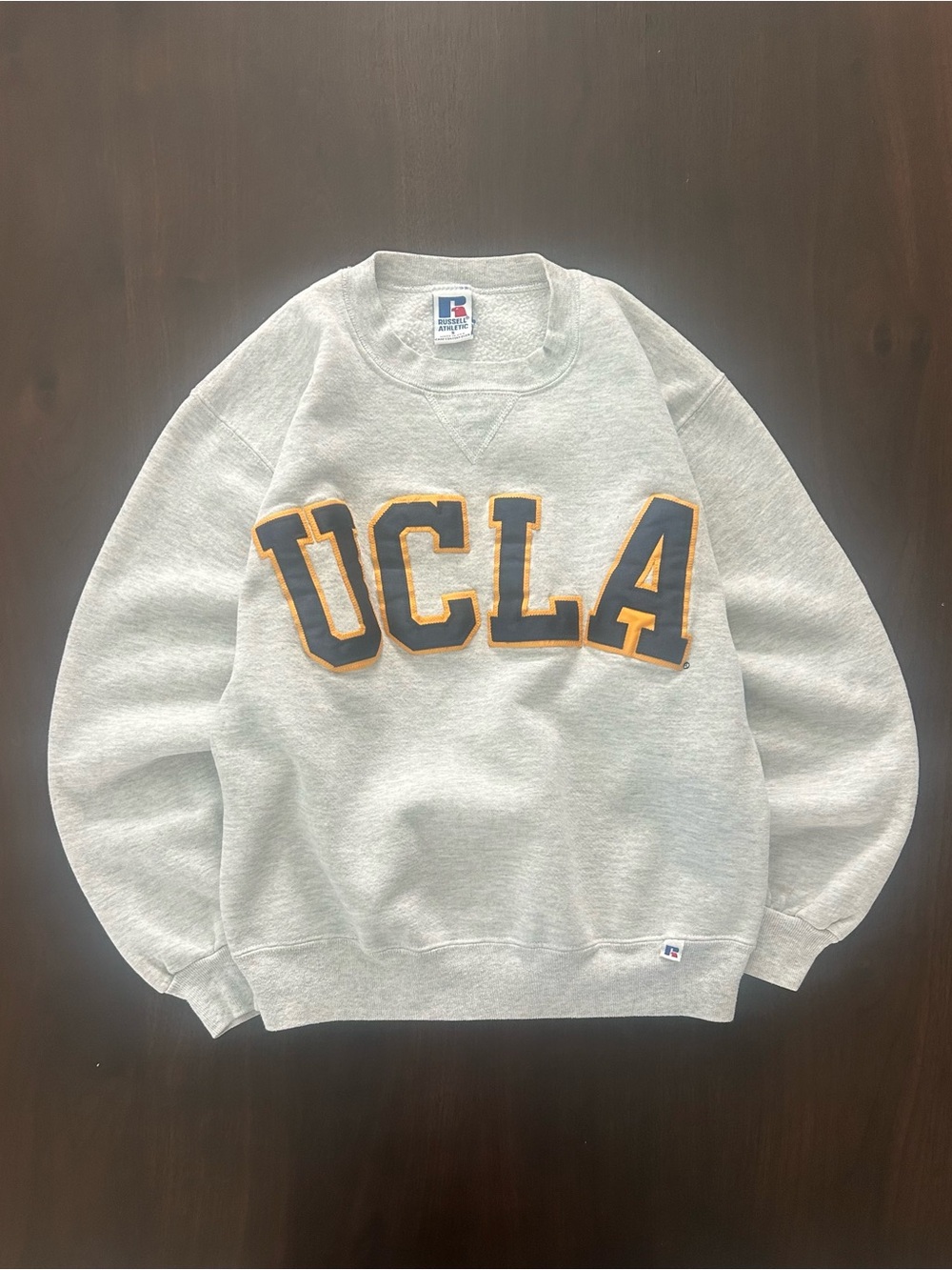 VTG 90s Russell Athletic UCLA Sweatshirt Size S Made in USA V-Stitch Tackle Gray